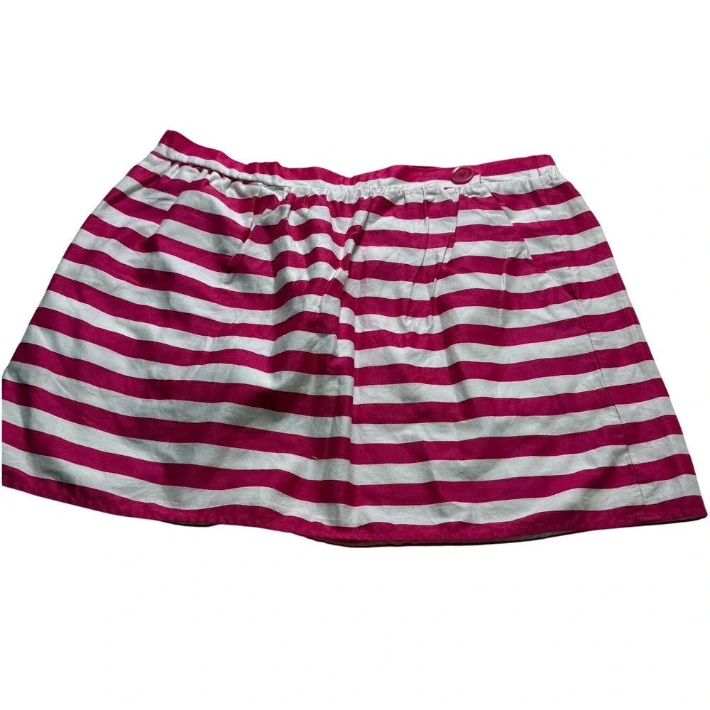 LILLY PULITZER Mini Skirt Wms XL Pink/White Striped Cottage Core Preppy Cotton